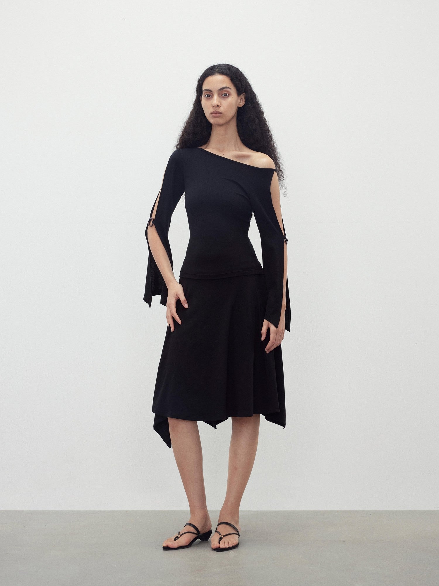 AFTADAWN Black Cutout Ring Off Shoulder Slim Women&