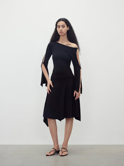 AFTADAWN Black Cutout Ring Off Shoulder Slim Women&