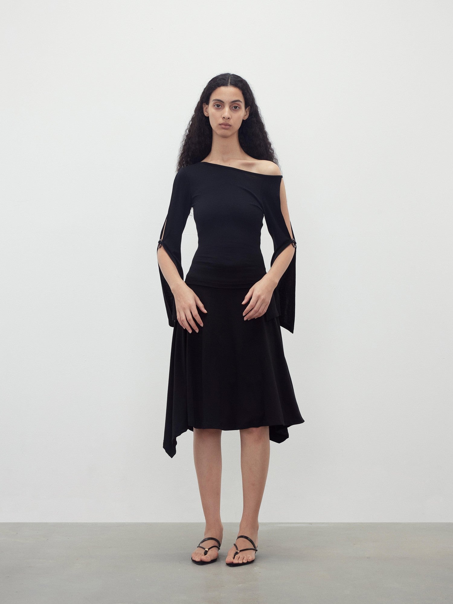AFTADAWN Black Cutout Ring Off Shoulder Slim Women&