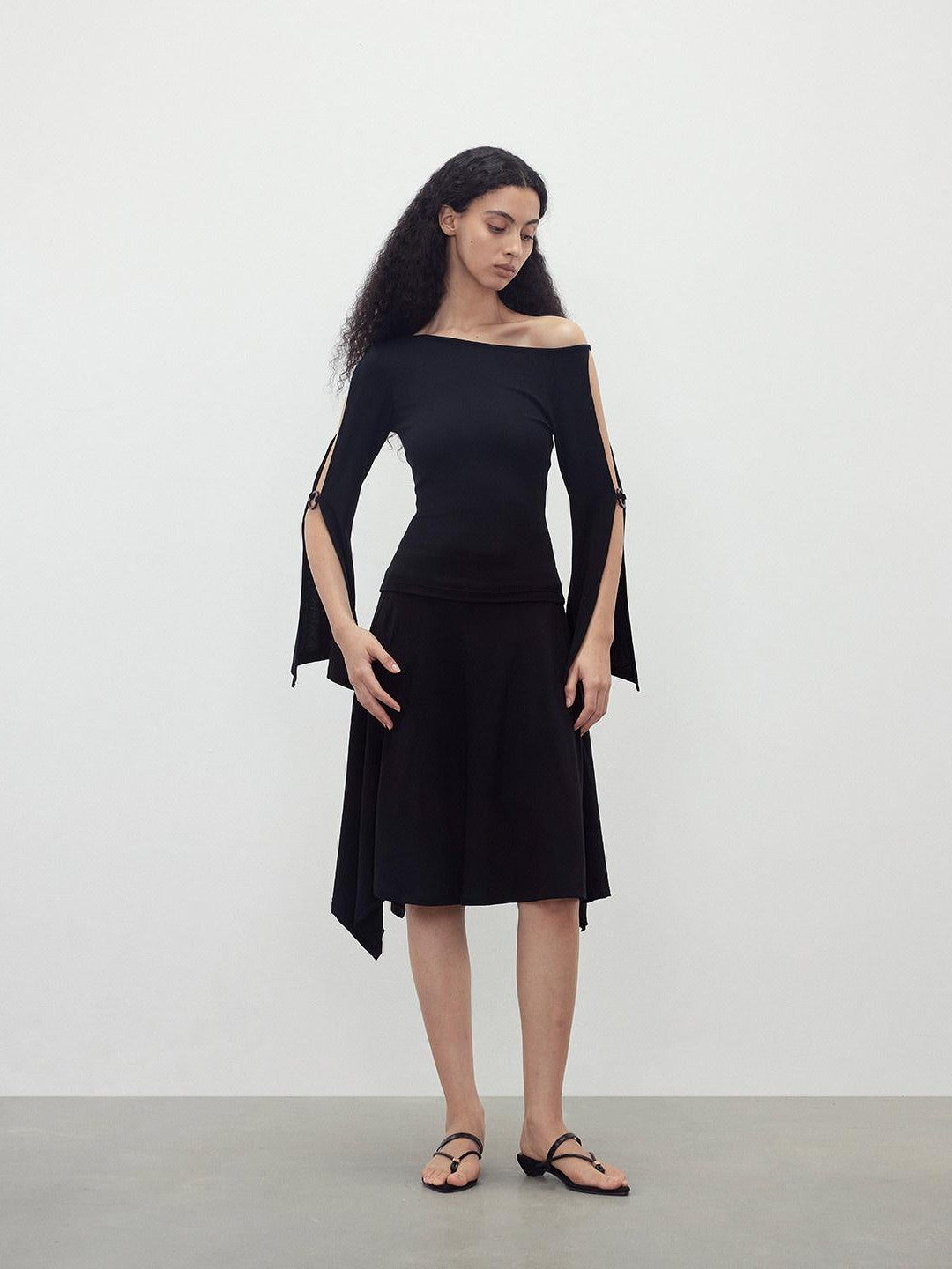 AFTADAWN Black Cutout Ring Off Shoulder Slim Women&