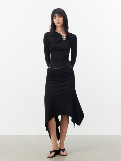 AFTADAWN Black Deconstructed Pleated Cutout Metal Button Women&