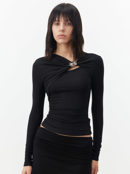 AFTADAWN Black Deconstructed Pleated Cutout Metal Button Women&