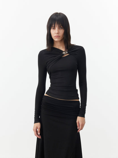 AFTADAWN Black Deconstructed Pleated Cutout Metal Button Women&