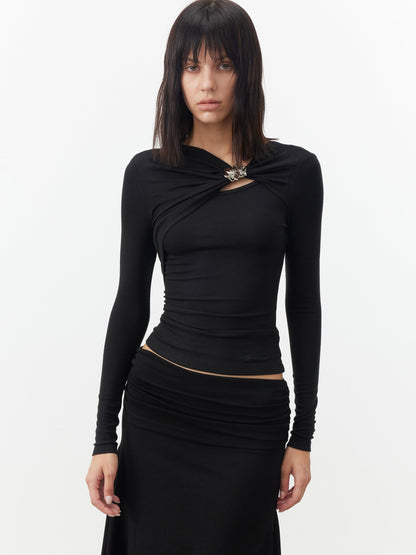 AFTADAWN Black Deconstructed Pleated Cutout Metal Button Women&