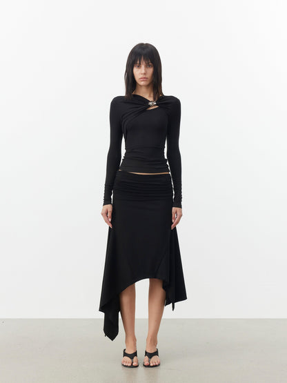 AFTADAWN Black Deconstructed Pleated Cutout Metal Button Women&