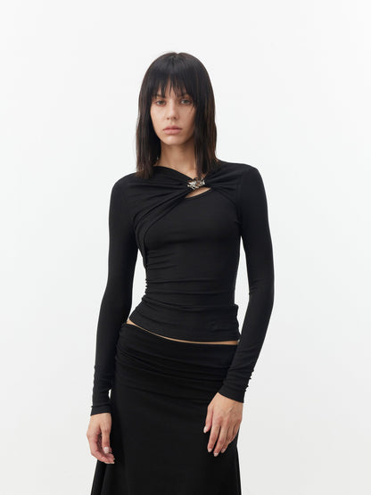 AFTADAWN Black Deconstructed Pleated Cutout Metal Button Women&