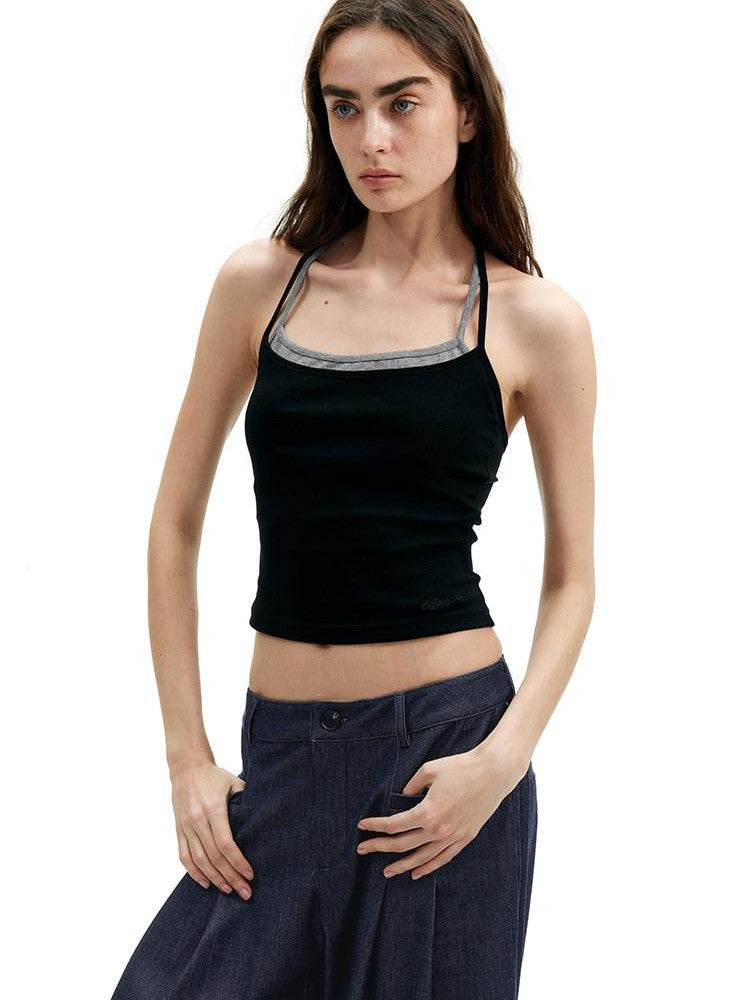 AFTADAWN Black Double Neck Back Twist Colorblock Women&