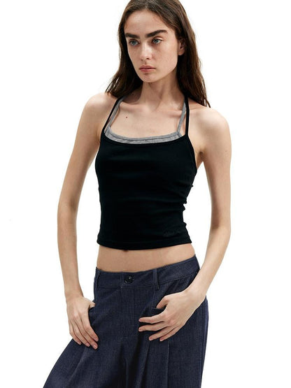 AFTADAWN Black Double Neck Back Twist Colorblock Women&