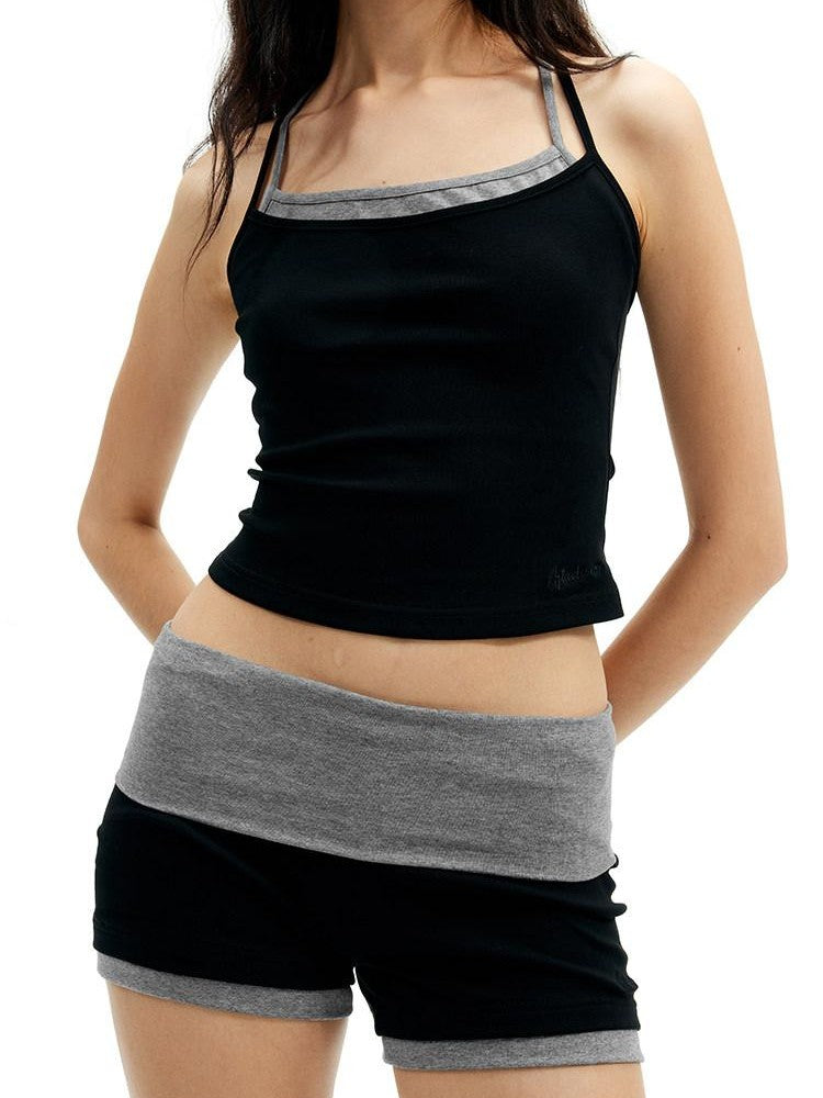 AFTADAWN Black Double Neck Back Twist Colorblock Women&