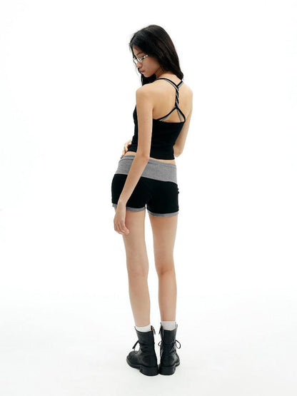 AFTADAWN Black Double Neck Back Twist Colorblock Women&