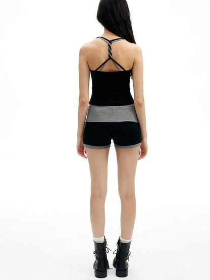 AFTADAWN Black Double Neck Back Twist Colorblock Women&