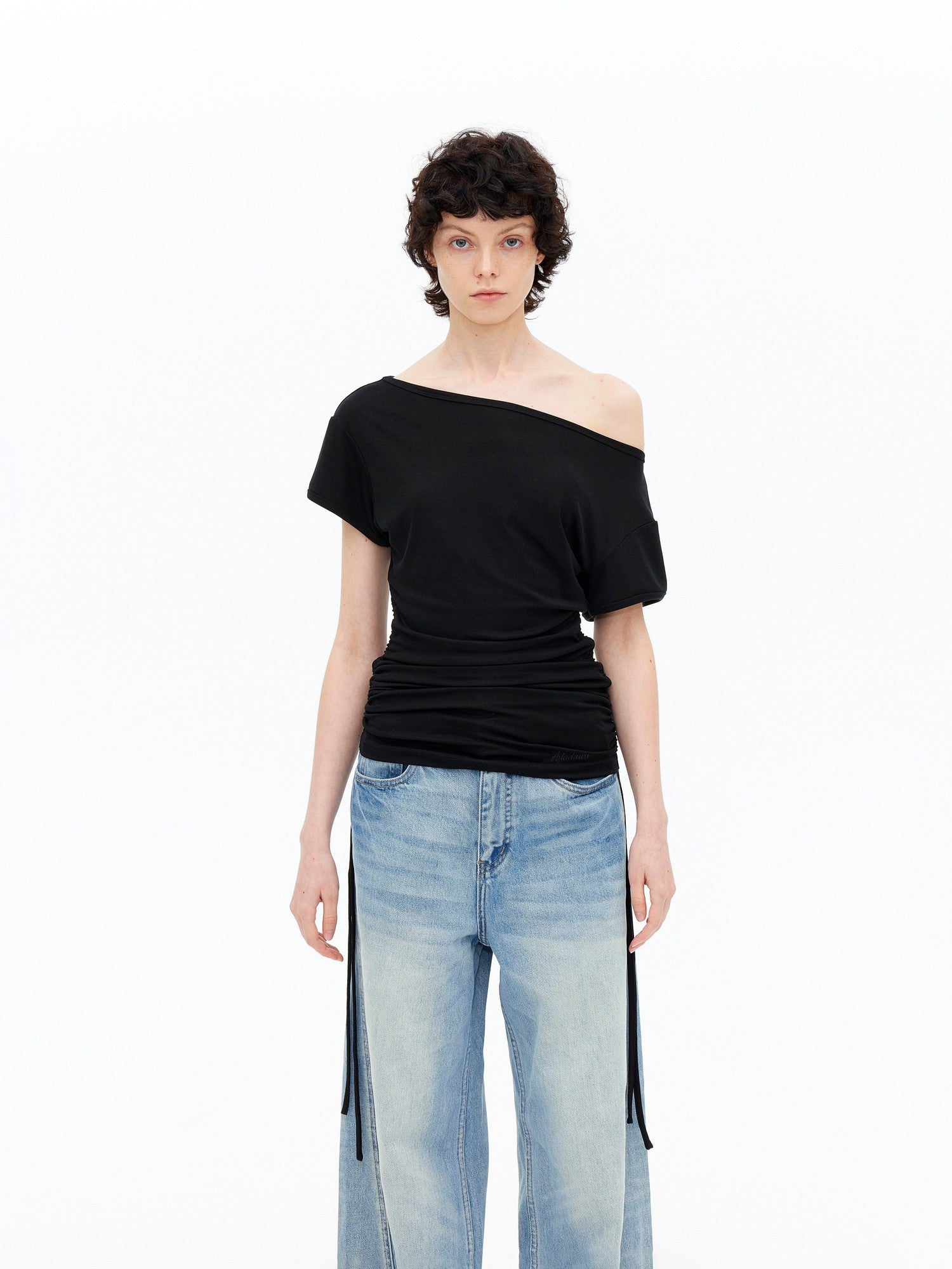 AFTADAWN Black Drawstring Asymmetrical Slim Women&