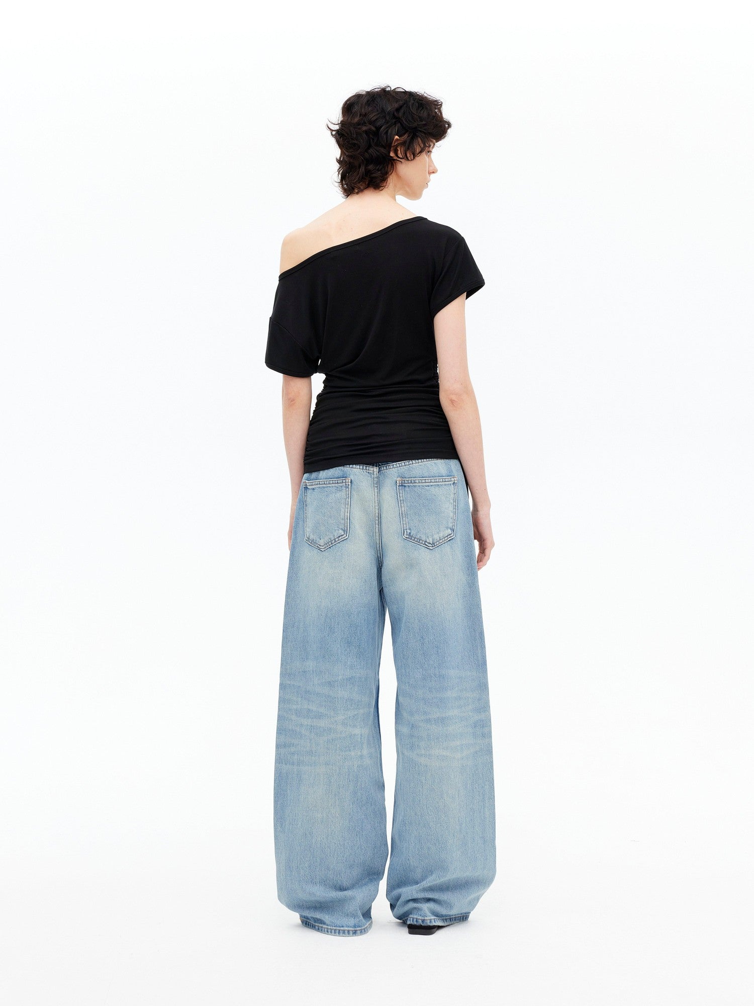 AFTADAWN Black Drawstring Asymmetrical Slim Women&