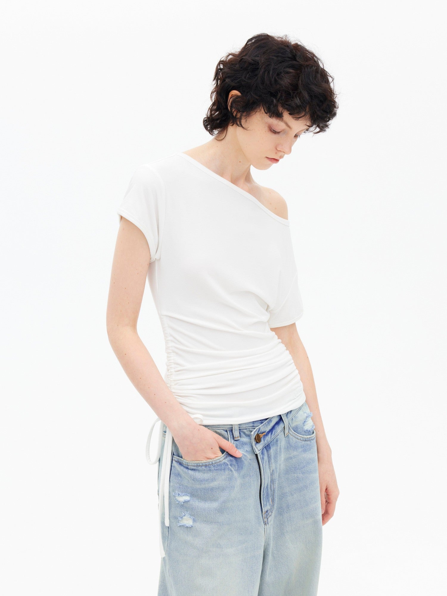 AFTADAWN Black Drawstring Asymmetrical Slim Women&