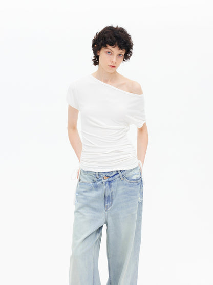 AFTADAWN Black Drawstring Asymmetrical Slim Women&