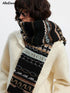 AFTADAWN Black Geometric Jacquard Faux Lamb Fleece Women&