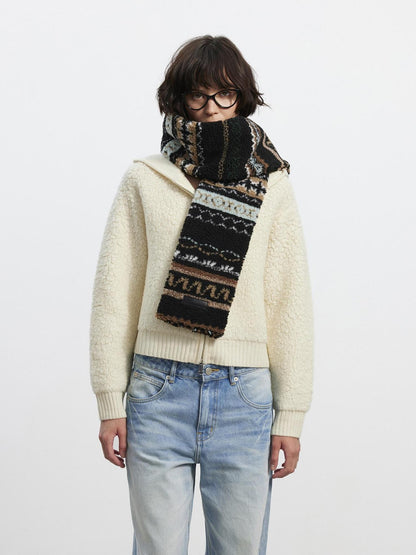 AFTADAWN Black Geometric Jacquard Faux Lamb Fleece Women&