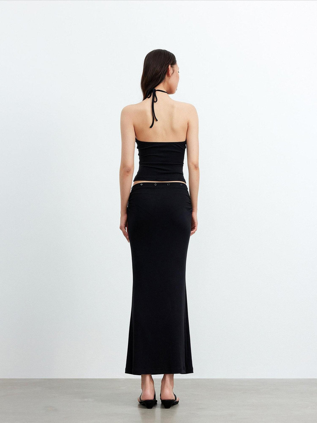 AFTADAWN Black Halter High Waist Detachable Two In One Women&