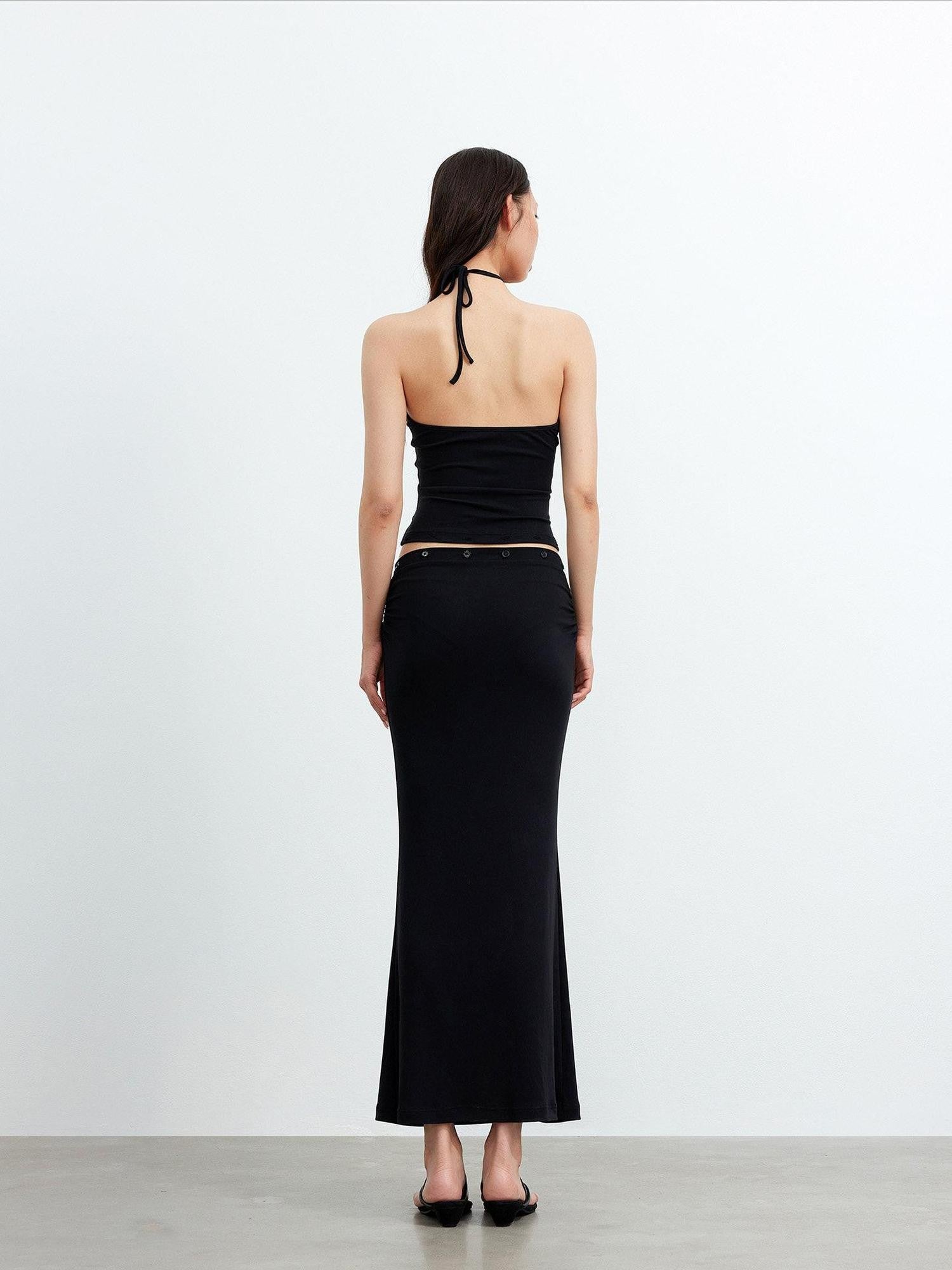 AFTADAWN Black Halter High Waist Detachable Two In One Women&