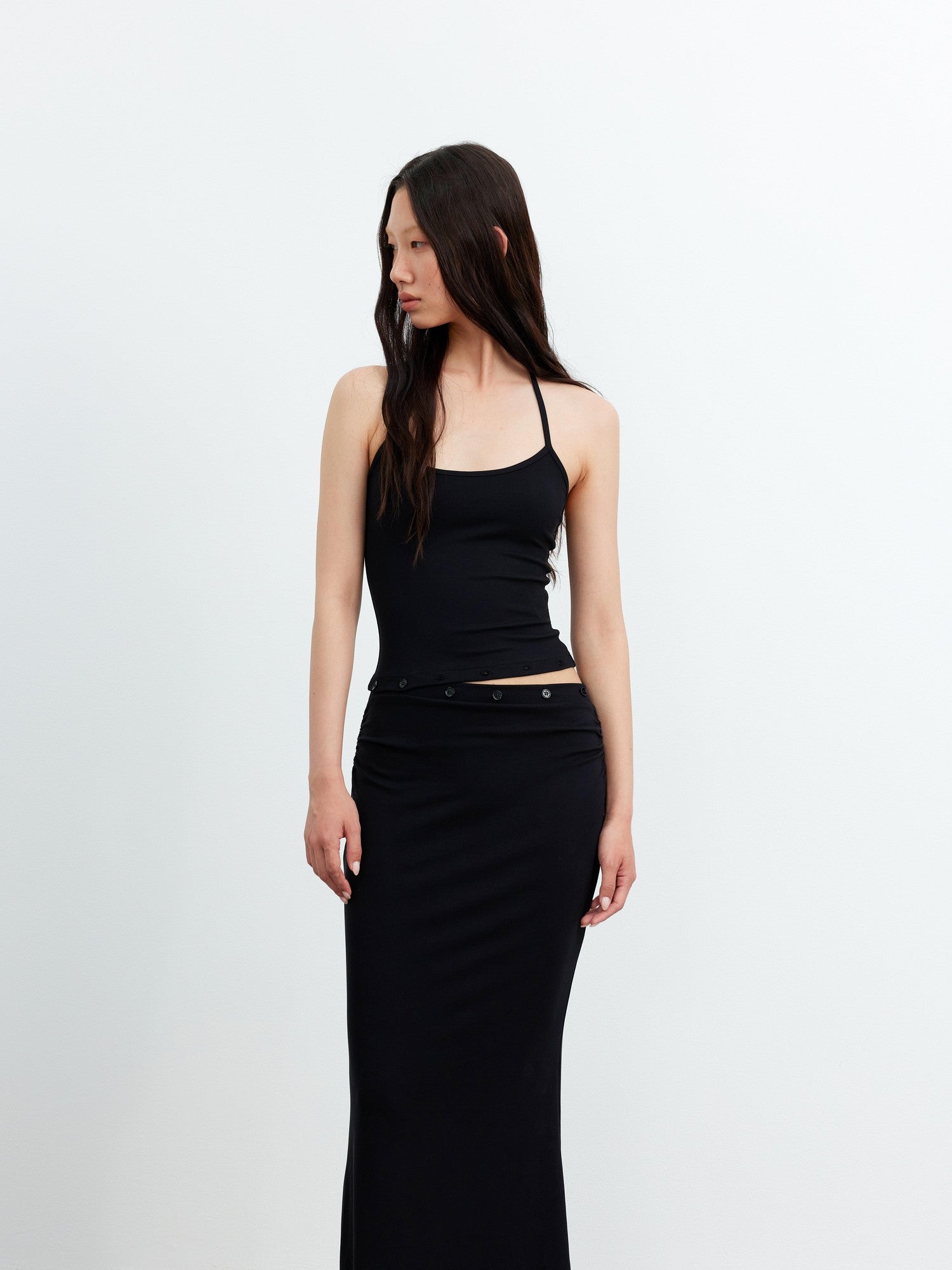 AFTADAWN Black Halter High Waist Detachable Two In One Women&