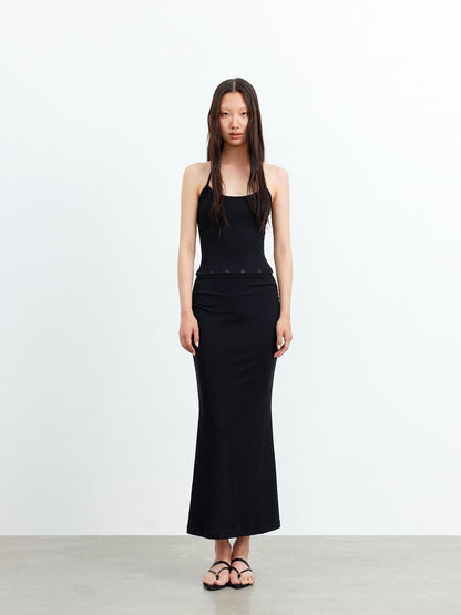 AFTADAWN Black Halter High Waist Detachable Two In One Women&