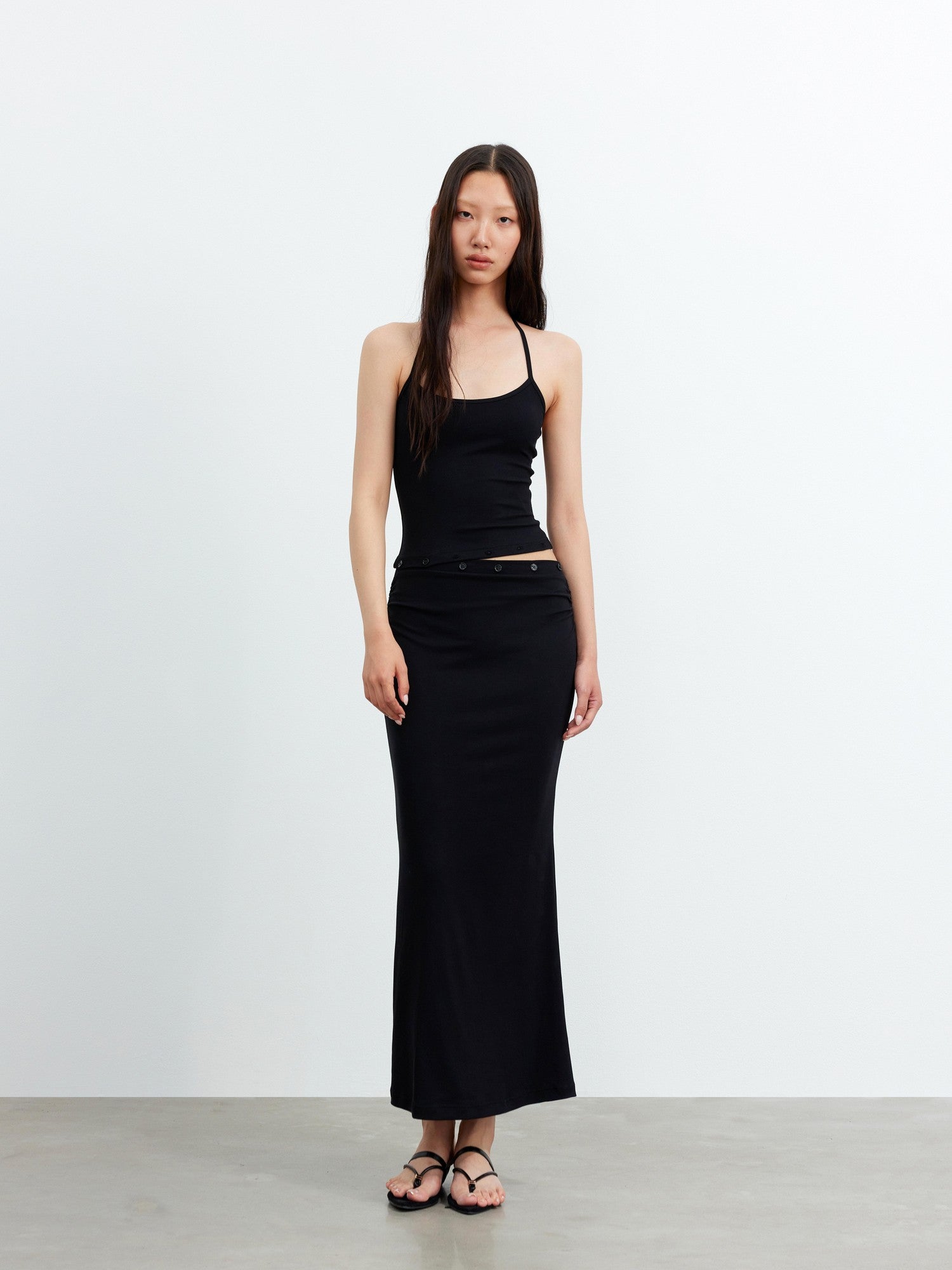 AFTADAWN Black Halter High Waist Detachable Two In One Women&
