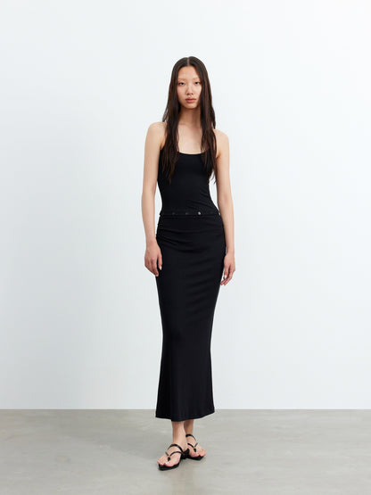 AFTADAWN Black Halter High Waist Detachable Two In One Women&