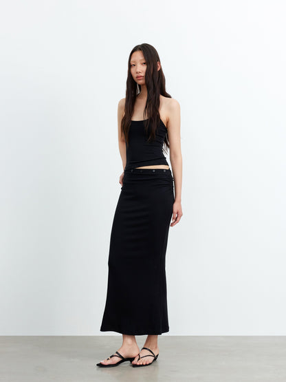 AFTADAWN Black Halter High Waist Detachable Two In One Women&