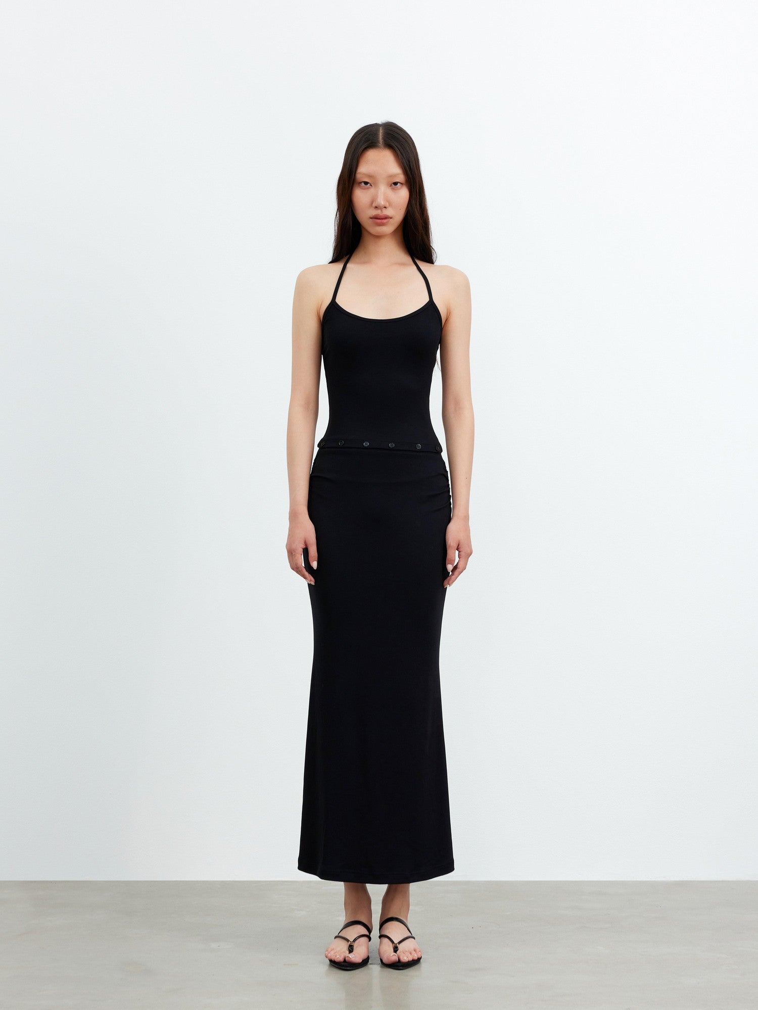 AFTADAWN Black Halter High Waist Detachable Two In One Women&