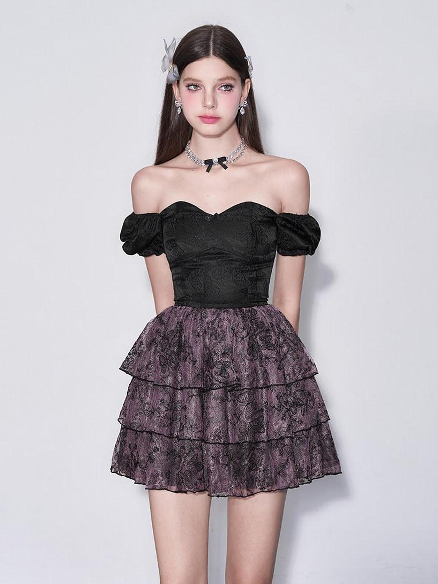 AFTADAWN Black Jacquard Lace Cinched Waist Women&