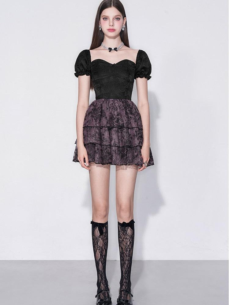 AFTADAWN Black Jacquard Lace Cinched Waist Women&