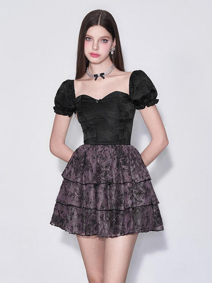 AFTADAWN Black Jacquard Lace Cinched Waist Women&