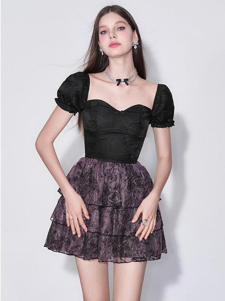 AFTADAWN Black Jacquard Lace Cinched Waist Women&