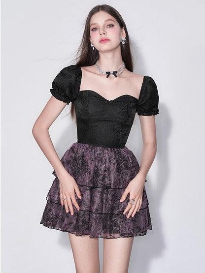 AFTADAWN Black Jacquard Lace Cinched Waist Women&