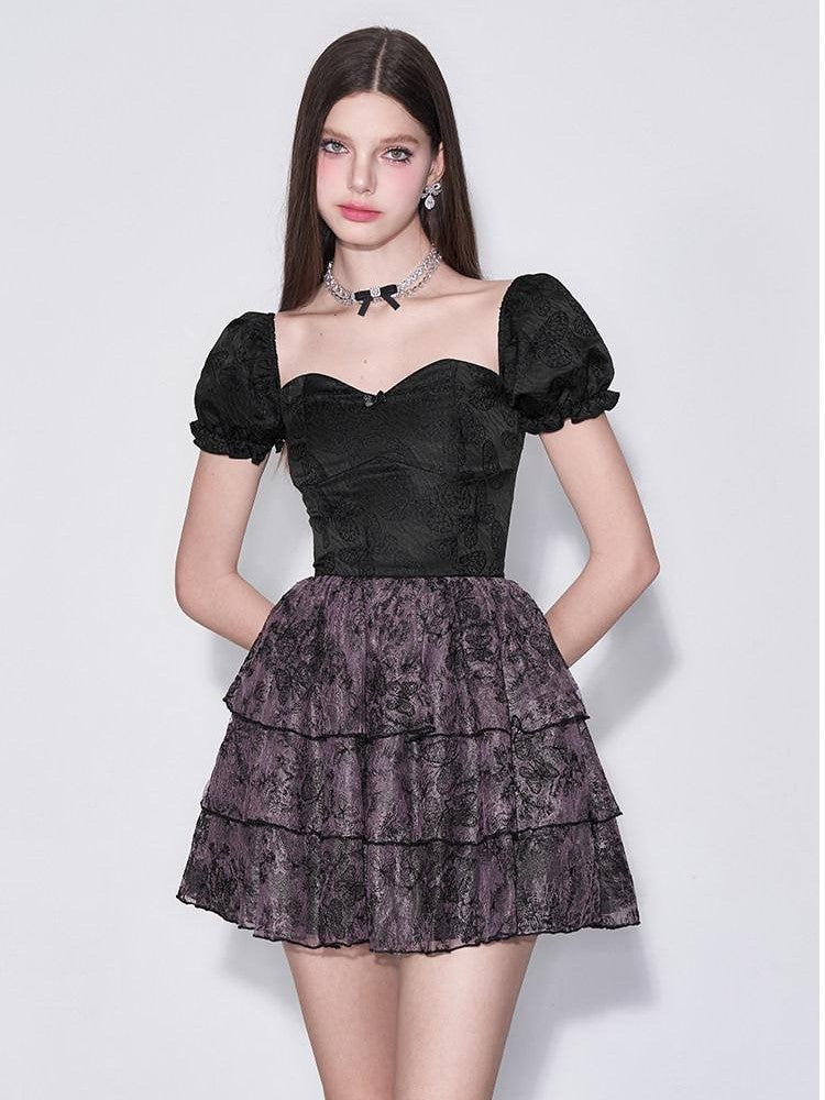 AFTADAWN Black Jacquard Lace Cinched Waist Women&