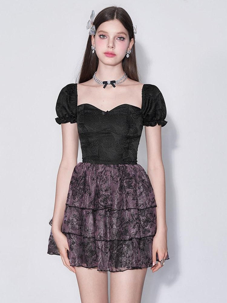 AFTADAWN Black Jacquard Lace Cinched Waist Women&