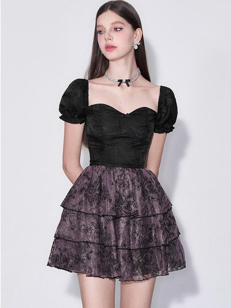 AFTADAWN Black Jacquard Lace Cinched Waist Women&