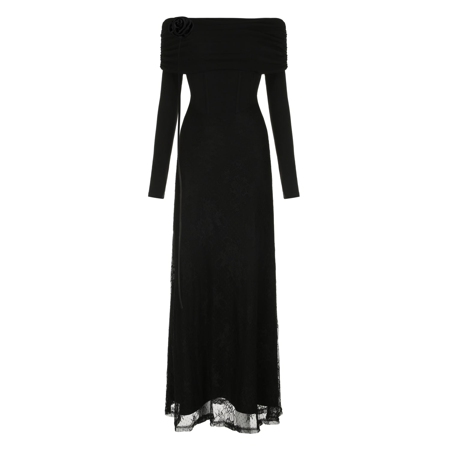 AFTADAWN_Black_Lace_Boned_V_Waist_One_Shoulder_Women&