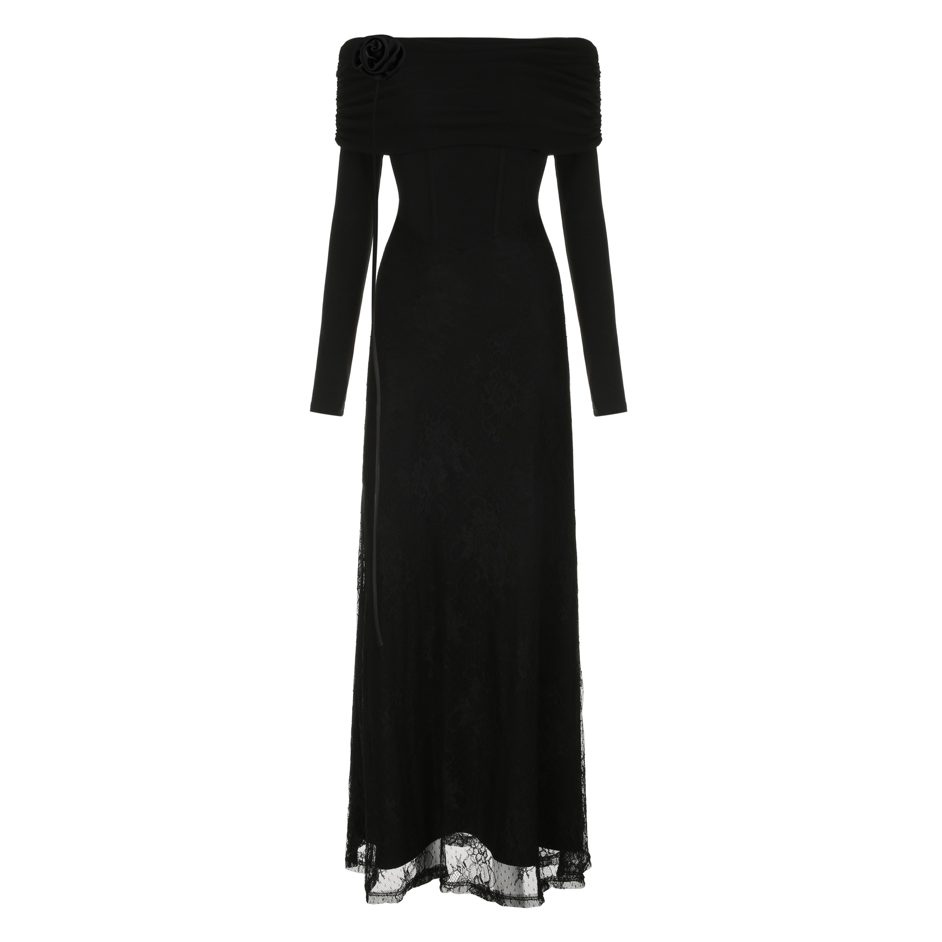 AFTADAWN_Black_Lace_Boned_V_Waist_One_Shoulder_Women&