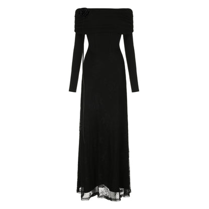 AFTADAWN_Black_Lace_Boned_V_Waist_One_Shoulder_Women&