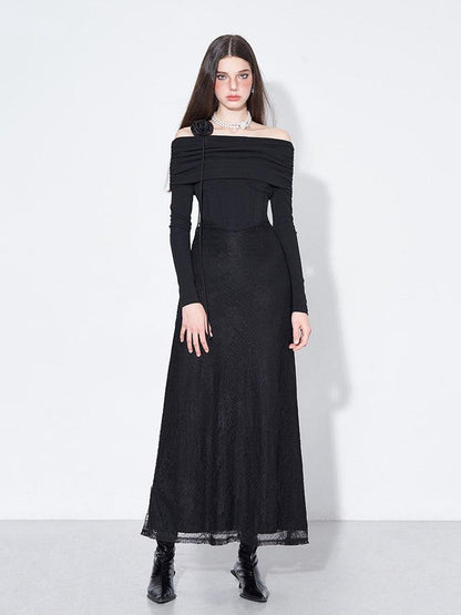 AFTADAWN Black Lace Boned V Waist One Shoulder Women&
