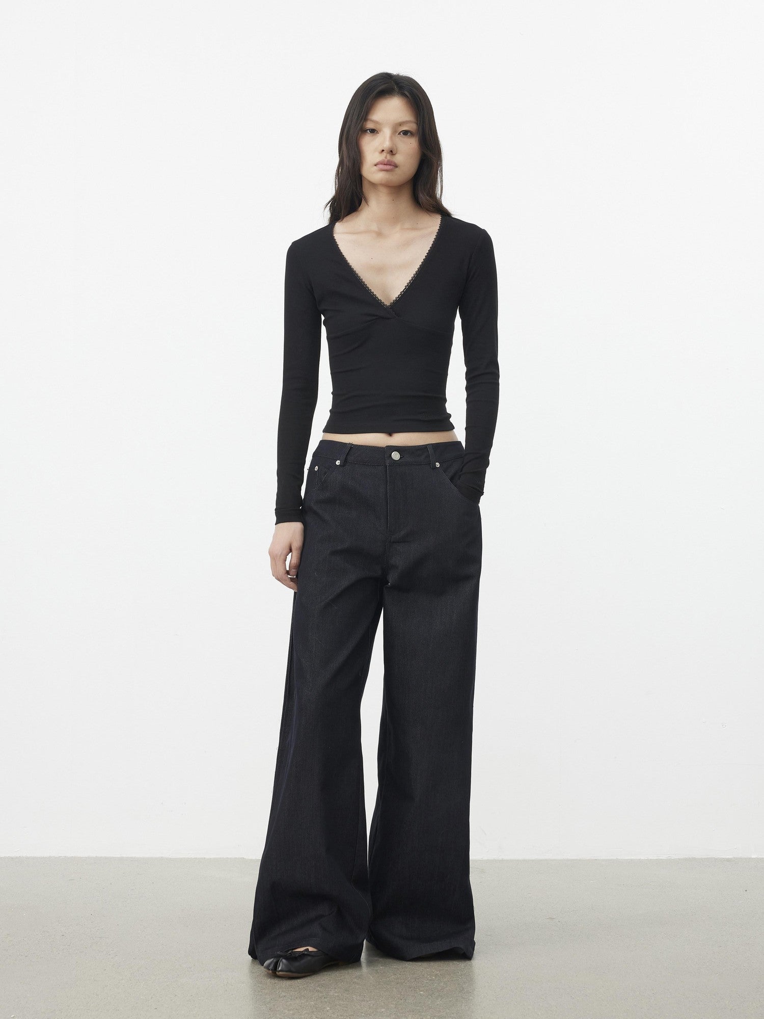 AFTADAWN Black Lace Crossed Deep V Split Slim Women&