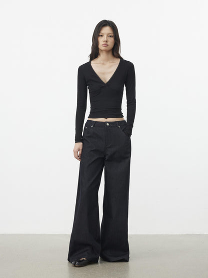 AFTADAWN Black Lace Crossed Deep V Split Slim Women&