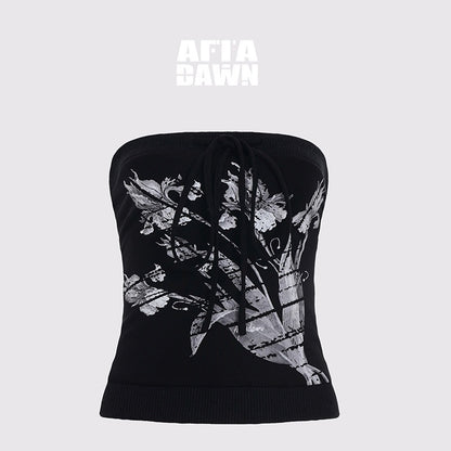 AFTADAWN_Black_Ribbed_Spliced_Lace_Up_Floral_Print_Slim_Fit_Women&