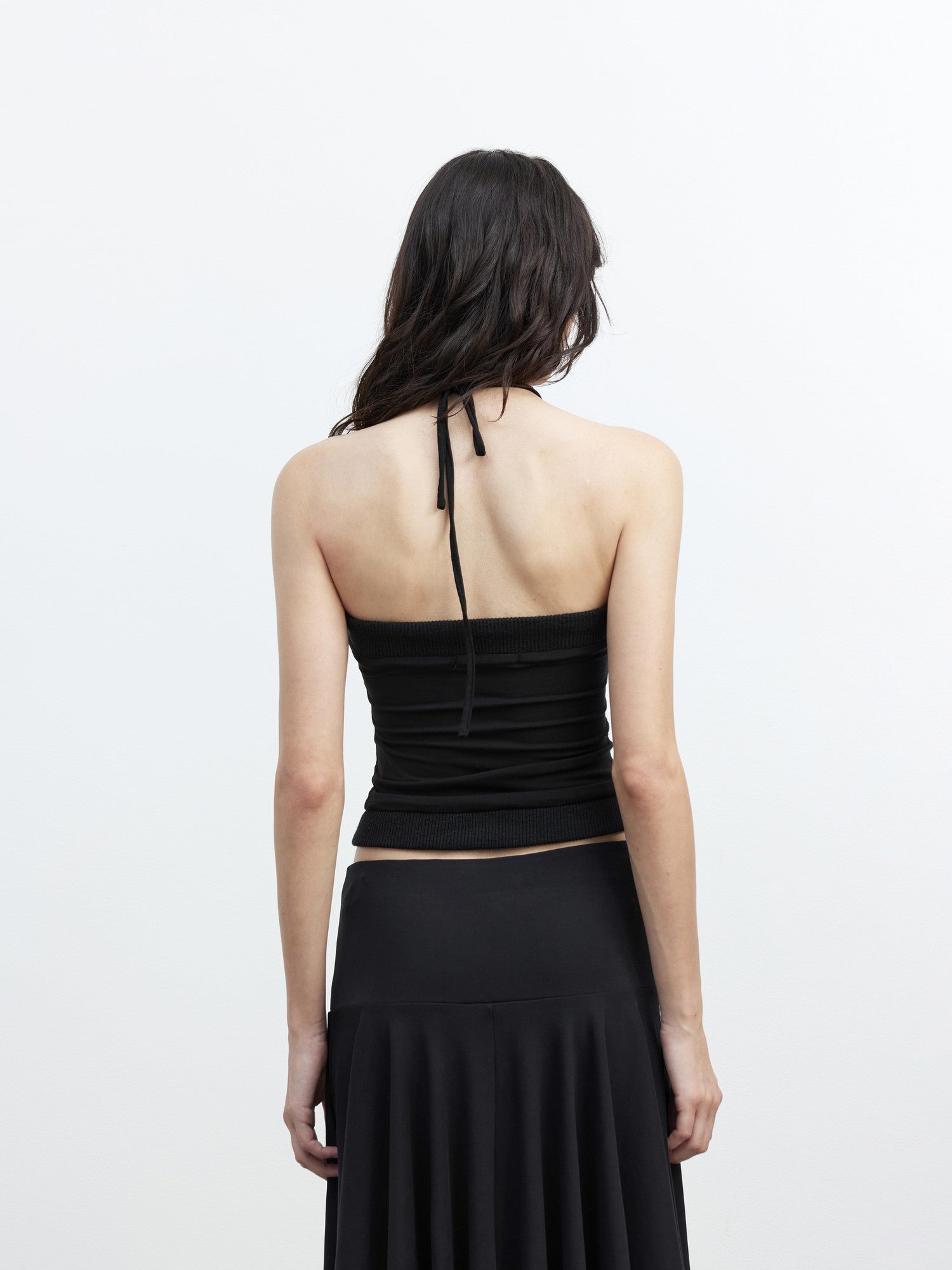 AFTADAWN Black Ribbed Spliced Lace Up Floral Print Slim Fit Women&