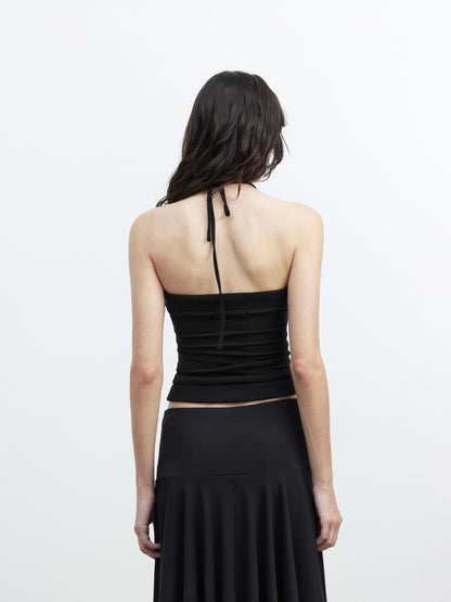 AFTADAWN Black Ribbed Spliced Lace Up Floral Print Slim Fit Women&