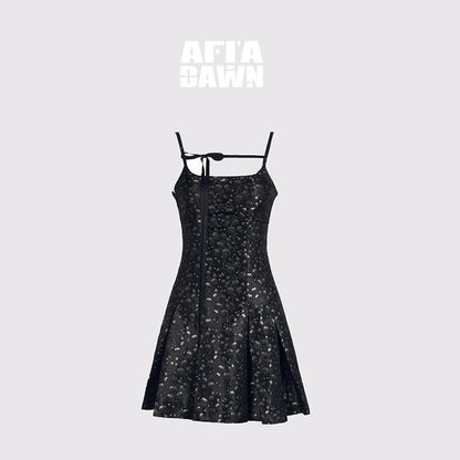 AFTADAWN_Black_Satin_Jacquard_Floral_Tie_Pleated_Women&