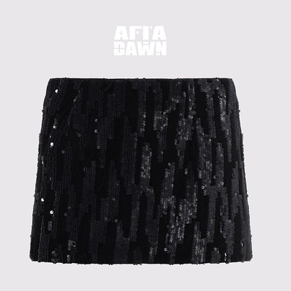 AFTADAWN_Black_Sequin_Lined_Mid_Waist_Side_Zipper_Women&