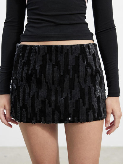 AFTADAWN Black Sequin Lined Mid Waist Side Zipper Women&
