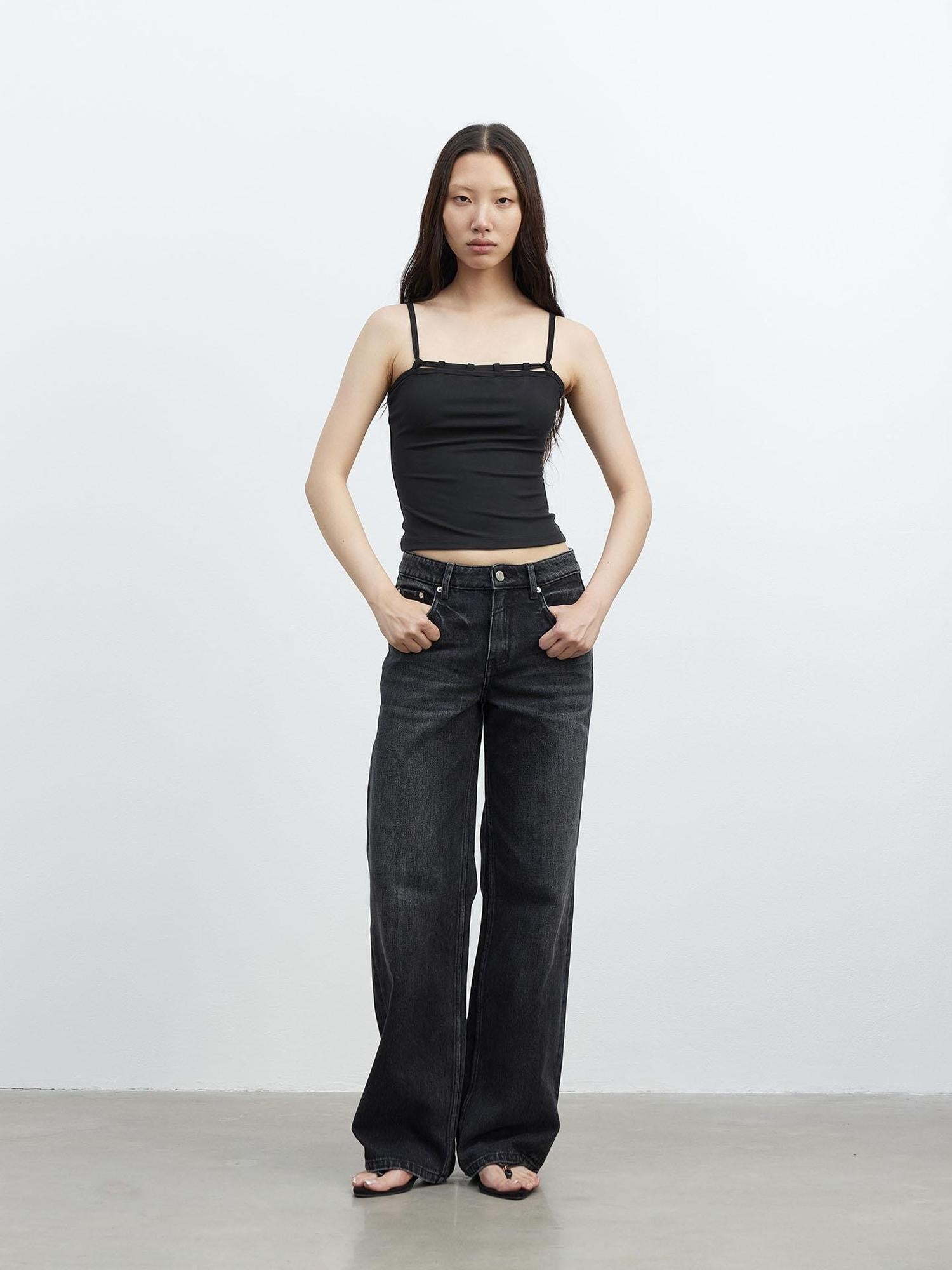 AFTADAWN Black Tie Strap Removable Slimming Micro Flare Women&